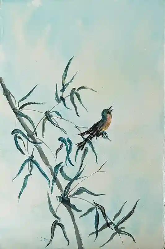 Bird Singing on Bamboo